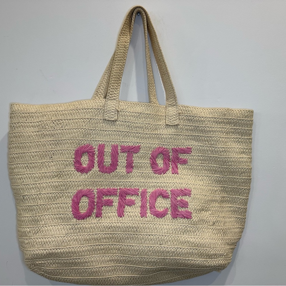 BTB Los Angeles Straw Tote Bag “Out of Office” Large Beach Bag